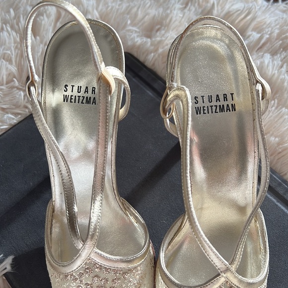 STUART WEITZMAN GLITTER SLING BACK HEELS NWOT - Picture 10 of 17